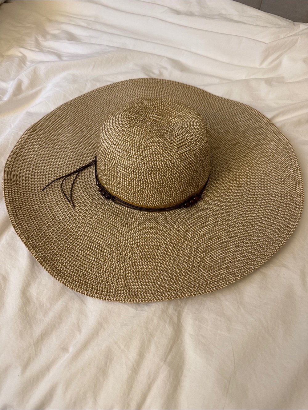 Wide Brim Straw Sun Hat in Tan with Decorative Band